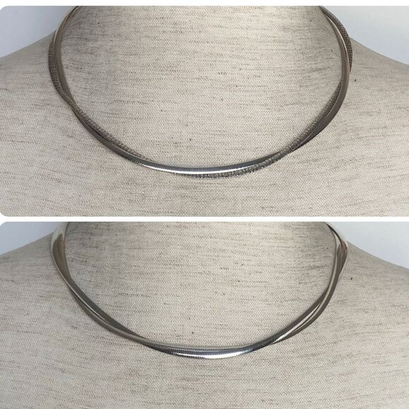 Dyadema Sterling Silver Double Strand Reversible Twisted Omega Chain Necklace - Picture 2 of 16